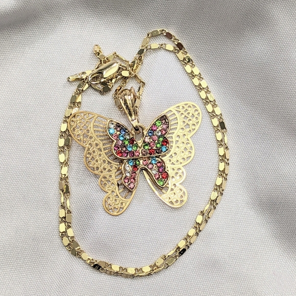 Necklace 18K Gold Filled and Cubic Zirconia Multicolor Butterfly Necklace - Picture 10 of 12